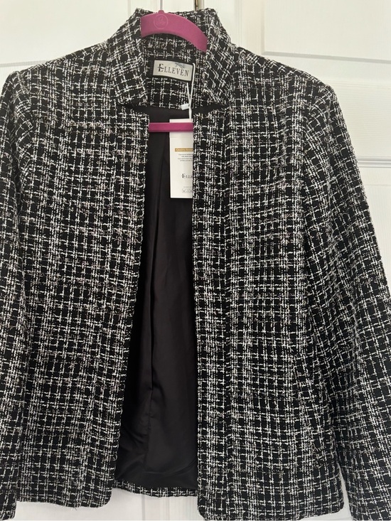 ELLEVEN Jackets & Blazers - NWT Elleven Black White Tweed Jacket Blazer Career Office Classic Size Large